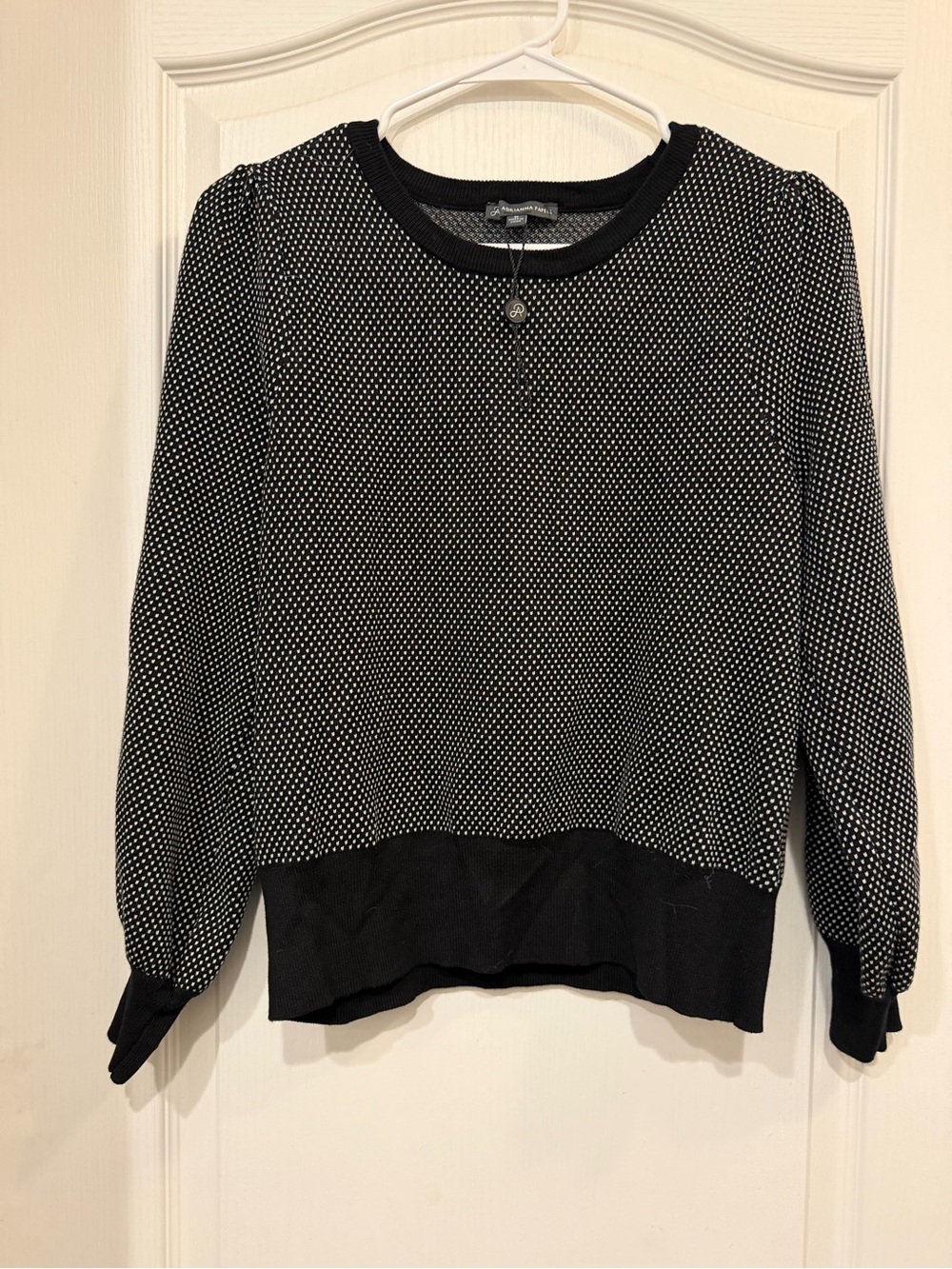 Adrianna Papell Black and White Polka Dot Pullover Sweater
